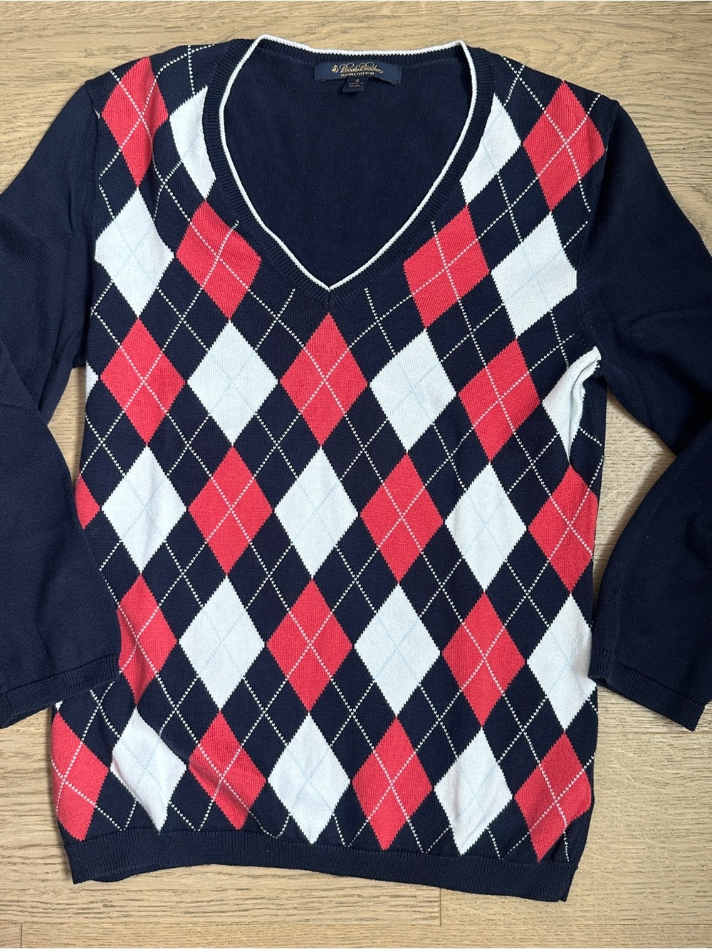 Brooks Brothers Argyle diamond V-Neck Sweater - Navy, Red & White